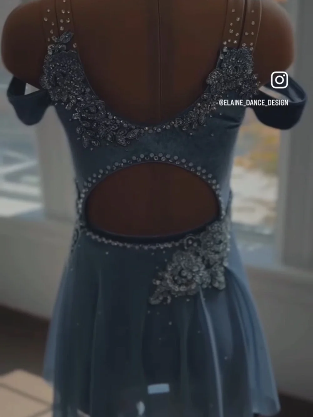 StunningCustom lyrical costume - blue grey velvet with crystal details: